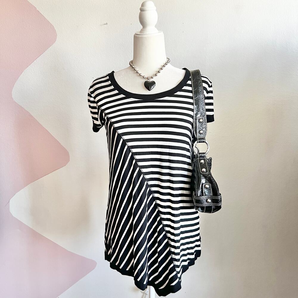 Striped Asymmetrical Tunic Top Boho Casual Oversized Grunge Gothic Medium